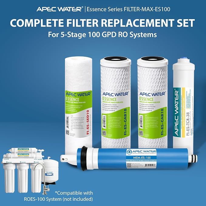 APEC Water Systems FILTER-MAX-ES100 100 GPD High Capacity Complete Replacement Filter Set For Essence Series Reverse Osmosis Water Filter System Stage 1-5
