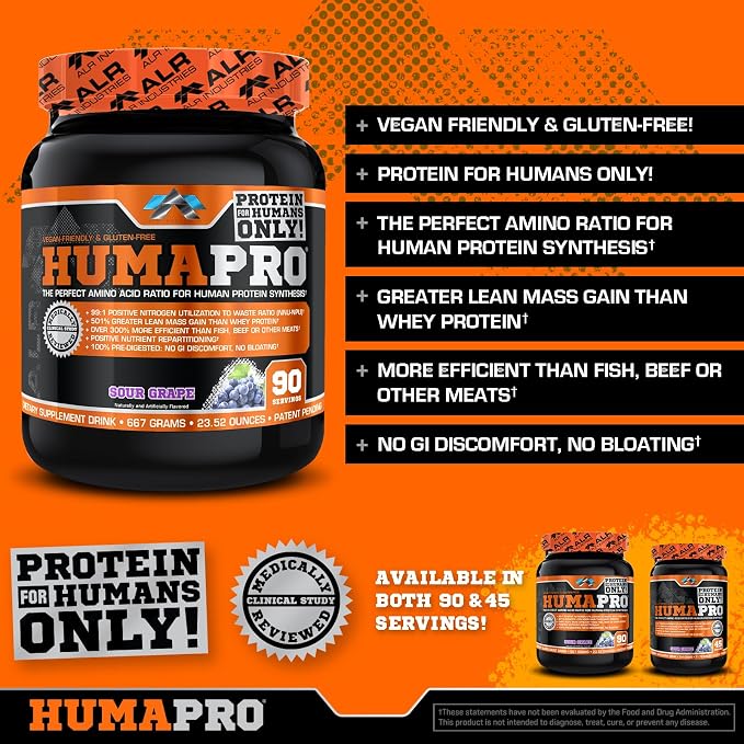 ALR Industries HumaPro Essential Amino Acid Formula | EAA Protein Supplement | Supports Muscle Recovery & Performance | Vegan, Gluten Free | | 90 Servings (Sour Grape)
