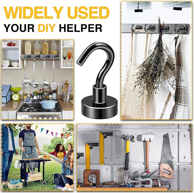 DIYMAG Magnetic Hooks, 30lbs+ Magnet Hook 2026 Cruise Cabin Ship Essentials Heavy Duty Strong Magnets Refrigerator Fridge Hanging for Classroom Beach Vacation Kitchen Grills Home 6 Pack (Black)
