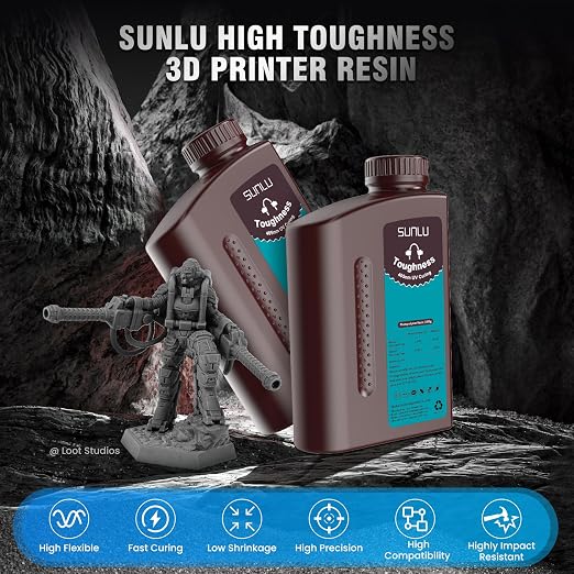 SUNLU High Toughness 3D Printer Resin 2KG, Enhanced Flexible 3D Printing Photopolymer Resin, 405nm UV Fast Curing 3D Resin for Most LCD DLP SLA Resin 3D Printers, Bendable and not Brittle, 2000g Grey