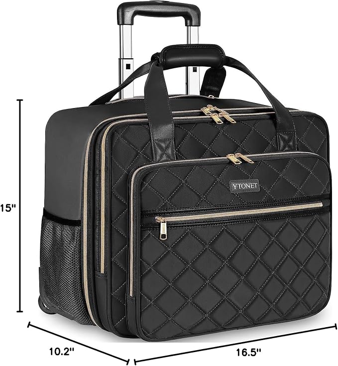Ytonet Rolling Laptop Bag Women, Rolling Briefcase for Women, 17.3 Inch Laptop Bag with Wheels Rolling Computer Bag Laptop Case for Work Travel College Business Wife Mom Teacher, Black