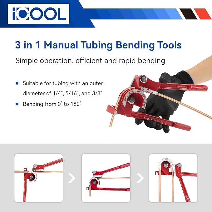 ICOOL 25 ft 3/16" Copper-Plated Brake Line Flaring Tool Kit with 20 Fittings and 4 Unions Brake Line Fittings, Brake Line Kit with Tube Bender and Reamer