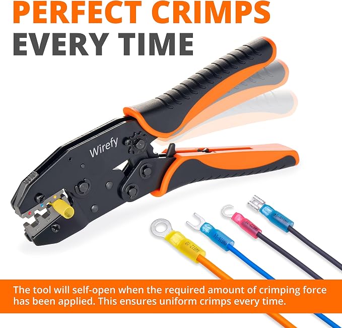 Crimping Tool for Heat Shrink Connectors - Ratcheting Wire Crimper - Crimping Pliers - Ratchet Terminal Crimper - Wire Crimp Tool by Wirefy