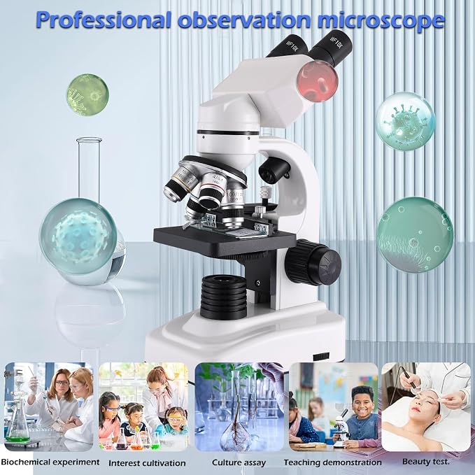 Compound Microscope，40X-2500X ，WF10x and WF25x eyepieces, Dual LED Lighting and Two-Layer Mechanical Stage，Microscope for Adults…
