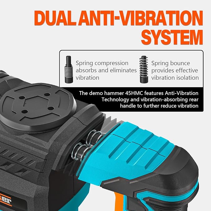 Berserker 1300W 12-Pound SDS-Max Demolition Jack Hammer 45HMC,11-Amp Corded | Small Lightweight Electric Concrete Breaker for Tile Removal with Vibration Control,Trigger Lock,Carrying Case & 3 Chisels