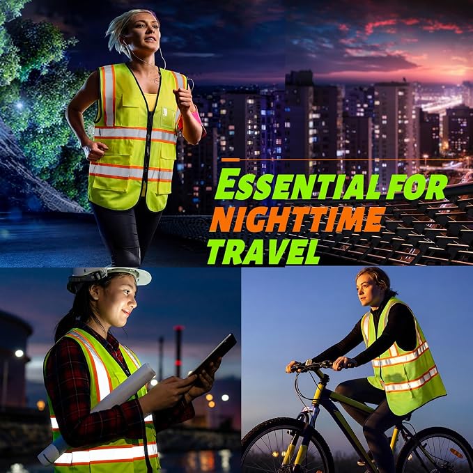 EBOOT 20 Pcs Vests High Visibility Reflective Vest Safety Neon Bright Work Construction Vest with Pockets Reflective Strips (Fluorescent Green)