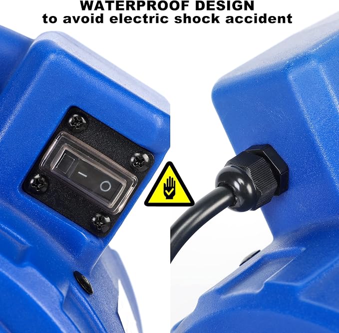 Simple Deluxe Blower Fan, 305 CFM Mini Floor Air Mover for Water Damage Restoration Carpet and Floors Dryer, Home and Plumbing Use, 16ft Power Cord, Blue