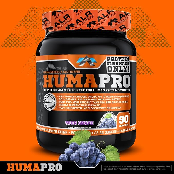 ALR Industries HumaPro Essential Amino Acid Formula | EAA Protein Supplement | Supports Muscle Recovery & Performance | Vegan, Gluten Free | | 90 Servings (Sour Grape)