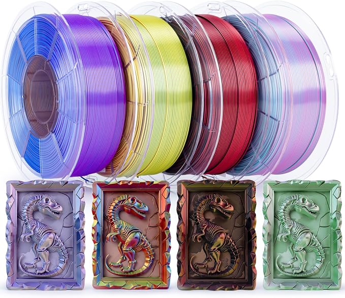 ZIRO Silk Tricolors PLA Filament Bundle, 4 Packs Color Change by Angle Shine Filament 1.75mm, Dimensional Accuracy +/-0.03mm, Fit Most FDM 3D Printer, 1KG x 4 Spool (Glossy Surface)