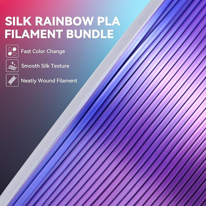 JAYO 3D Printer Filament Bundle, PLA Silk Filament Bundle Multicolor, Shiny Silk PLA Filament 1.75mm, Fast Color Change Rainbow, 250g Spool, 8 Rolls, 2kg in Total