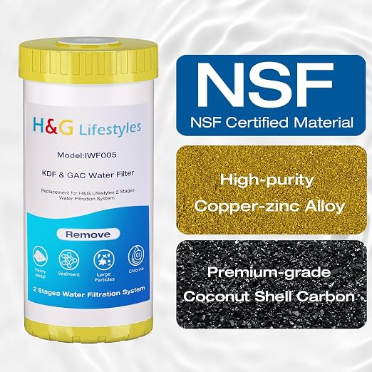 H&G Lifestyles 10" x 4.5" Whole House KDF and Carbon Water Filter | Reduce Chlorine Heavy Metal Improve Water Taste,Compatible with 84637, WPX5BB97P, PC10, 355214-45, 355215-45, WP10BB97P