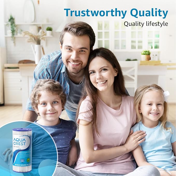 AQUA CREST FXHSC Whole House Water Filter, Pack of 4 | Replacement for GE® FXHSC, GXWH40L, GXWH35F, American Plumber W50PEHD, 5 Micron 10" x 4.5", High Flow Sediment Filters