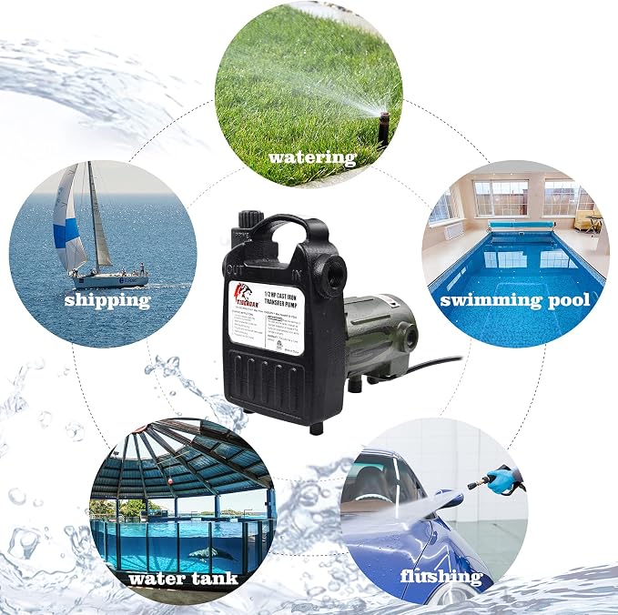 TIGEROAR 120V Water Transfer Pump 1560 GPH Cast Iron 1/2 HP Portable Pump with 6 ft. Power Cord for Pool Pump with Multipurpose Water Transferring - Camouflage Color