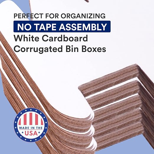 Box USA Cardboard Storage Bins, Open Top Bin Box, 18"L x 24"W x 12"H 20-Pack | Small for Inventory, Organization, Parts, Garage, Warehouse or Home Cubby, Oyster White 18x24x12