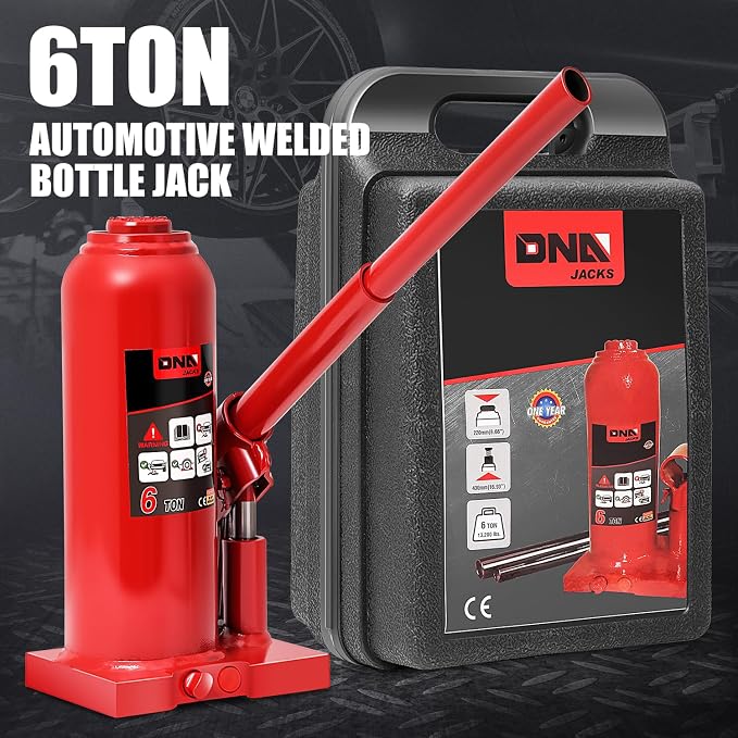 DNA Motoring 6 tons / 13228 lbs Lifting Automotive Welded Hydraulic Bottle Jack for Repair Vehicle, Pickup, Truck, w/Manual Handle, Red,TOOLS-00355