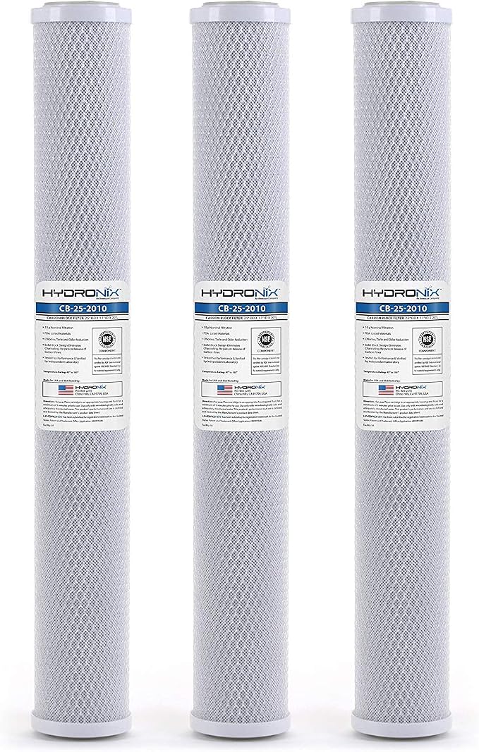 Hydronix HX-CB-25-2010/3 Universal NSF Coconut Activated Carbon Block Water Filter, 2.5" x 20" - 10 micron - 3 Pack