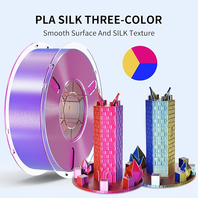 RAMBERY Silk Tri Color 3D Printer Filament 1.75mm, Triple Color Change by Angle, Silk Shiny PLA Filament Red-Yellow-Blue, 1kg Spool (2.2lbs)
