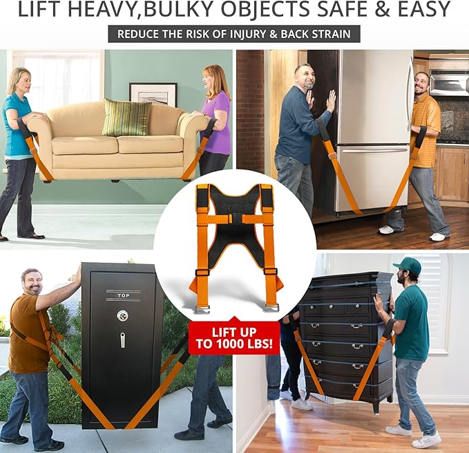 X-Protector Moving Straps - 2 Pairs - Lifting Straps for 2 Movers - Move Furniture Easily and Safely - Perfect for Lifting and Moving Heavy Objects! (with Back Support)