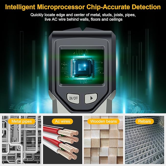 Stud Finder Wall Scanner - 5 in 1 Stud Finder Tool w/Smart Chip and HD LCD Display, Stud Detector Beam Finders for the Center and Edge of Wood AC Wire Metal Studs Joist Pipe (Grayish)