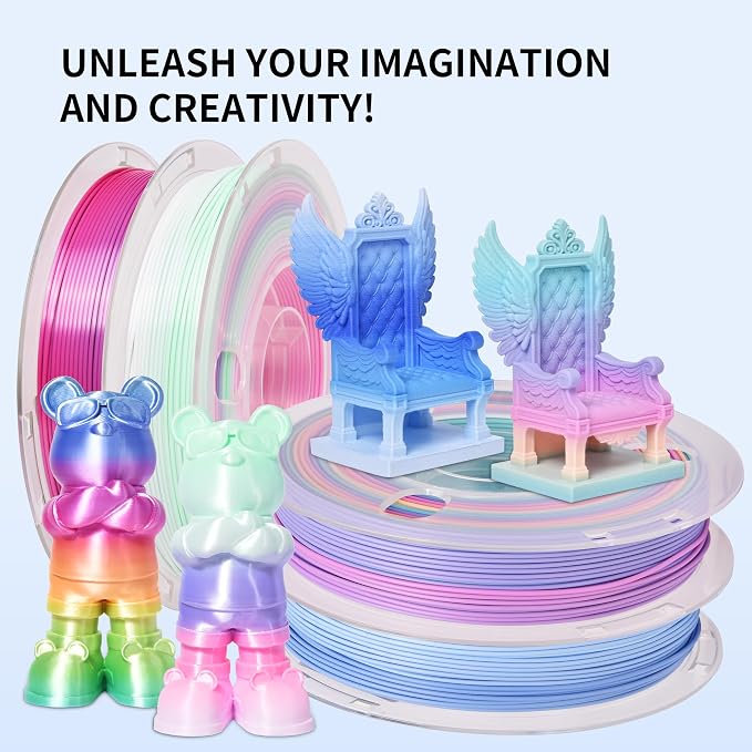 RAMBERY 3D Printer Filament Bundle 500g x 4 Spools, Silk & Matte Rainbow PLA Filament, Multicolore Fast Color Change 1.75 mm 3D Printing Filament