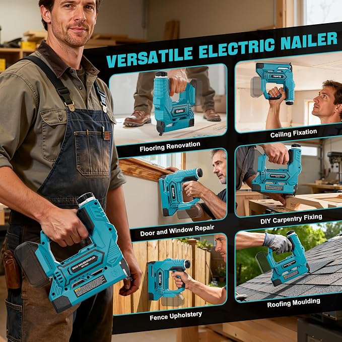 Ecarke Cordless Brad Nailer 2-in-1 Compatible with Makita 18V Battery, 18 Gauge Nail Gun 5/8 to 1-1/4 Inch with 2000 Nials for Wood Carpentry, Powered Electric, 2 Mode, Tool Only