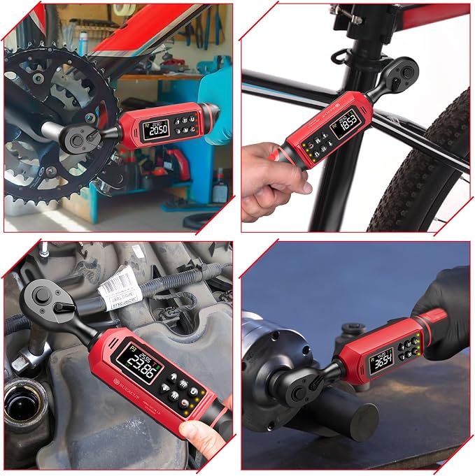 SUERCUP 3/8" Digital Torque Wrench (0.66-44.29Ft.Lb/0.9-60N.m) | ±1% Accuracy with Vibration/Buzzer/LED Alerts, 9 Presets & 5 Units, for Moto Engine/Brake, Car Spark Plug & Oil Drain Repair