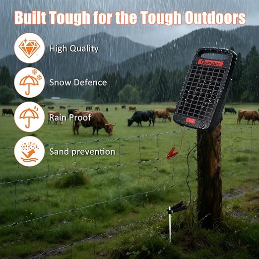 5 Miles Solar Electric Fence Charger with Short Circuit Alarm,0.11J Solar Powered Fence Charger 24-Hour Protection,with Solar Panel,14-Day Continuous Powered Protection for Livestock Protection