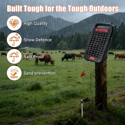 20 Miles Solar Electric Fence Charger with Short Circuit Alarm,0.32J Solar Powered Fence Charger 24-Hour Protection,with Solar Panel,14-Day Continuous Powered Protection for Livestock Protection