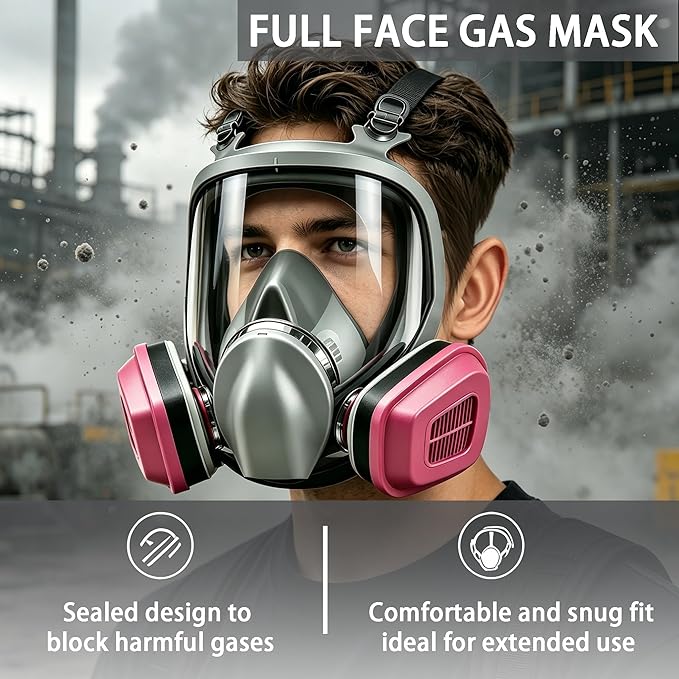 Gas Mask Full Face Respirator Mask with Filters Reusable Paint Mask Dust Mask for Painting Sanding Spraying Welding