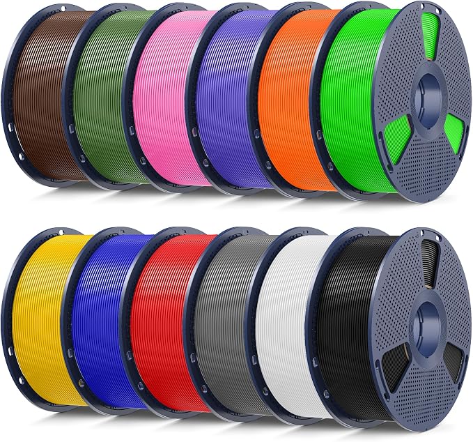 SUNLU PETG Filament Bundle, 12KG PETG 3D Printer Filament 1.75mm, 1KG Spool, 12 Pack, Black+White+Grey+Red+Klein Blue+Green+Vivid Yellow+Sunny Orange+Lavender Purple+Pink+Olive Green+Coffee Brown