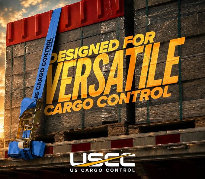 US Cargo Control Flat Hook Ratchet Straps 4” x 30’ (90-Pack), 5,400 LBS Working Load Limit, Blue 4 Inch Ratchet Straps with Black Flat Hooks, Professional 4 Inch Straps for Flatbed Trailers