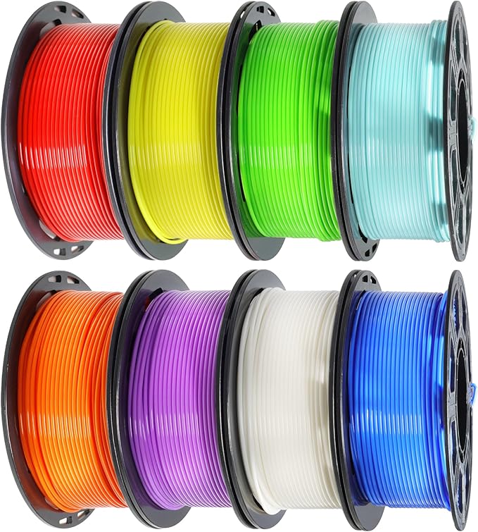 MIKA3D 8 Spools 1.75mm 3D Printing Filament PLA Bundle, 3D Printer PLA Red Orange Yellow Lime Green Cyan Blue Purple White 8 Beautiful Popular Bright Colors, 0.25kg/Spool, Total 2kg PLA