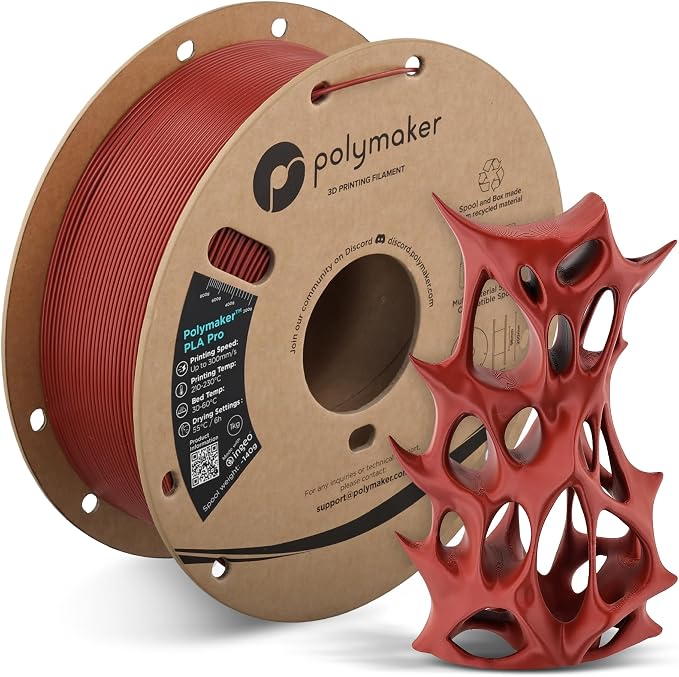 Polymaker PLA Pro 3D Printing Filament Metallic Dark Red 1.75mm 1KG, High-Impact Tough PLA, Fast Printing up to 300mm/s, New Formula, Easy to Print on Most FDM Printers, No Enclosure Required