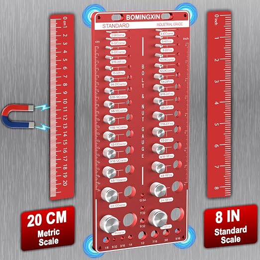 Upgrade Thread Checker, 78 Nut and Bolt Thread Checker with Magnetic Base, 28 Standard & 28 Metric & 22 Drill Bit Gauge, Wall-Mountable Bolt Thread Identifier Gauge for Quick Measurement