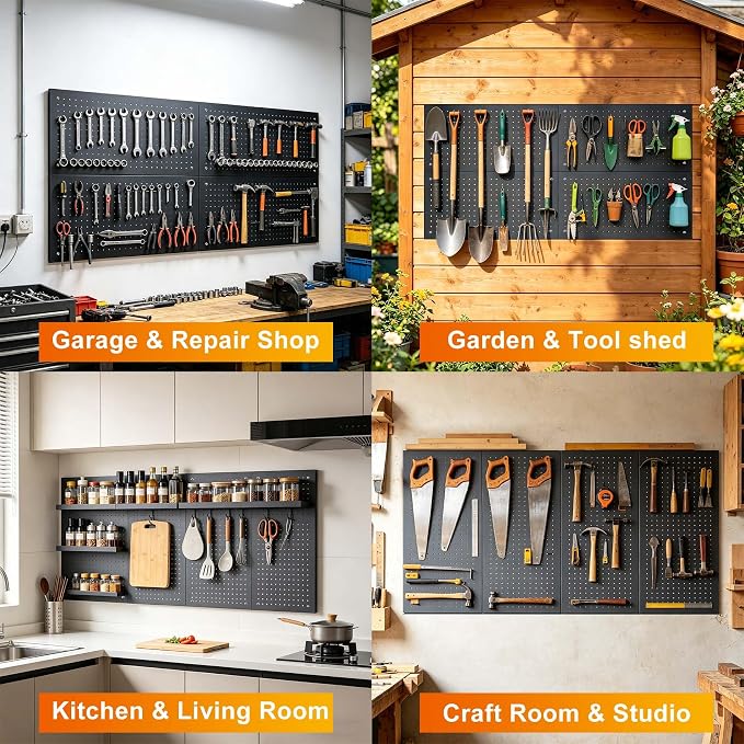 Metal Pegboard Panels, Heavy Duty Peg Boards, 24" x 12" Pegboards | Wall Organizer, Peg Board for Walls Home, Garage Tool Storage, Office Organization, Craft Room, Kitchen, Black