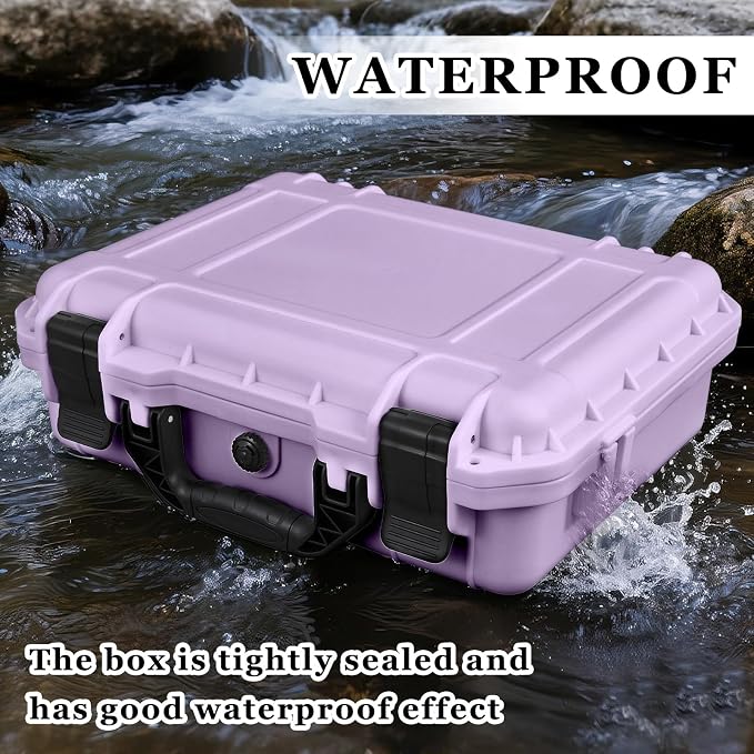 Relaxweex 1 Pcs Waterproof Hard Case with DIY Customizable Foam Insert Portable Protective Case with Knife for Camera Drones Equipments Tools Test Instruments(Purple,8.5 x 6.5 x 3.7 Inch)