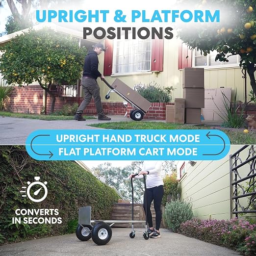 SIMPLI-Magic 2-in-1 Convertible Hand Truck & Dolly - 800 lb Capacity Heavy Duty Folding Platform Cart with Rubber Wheels for Moving Boxes, Furniture & Appliances