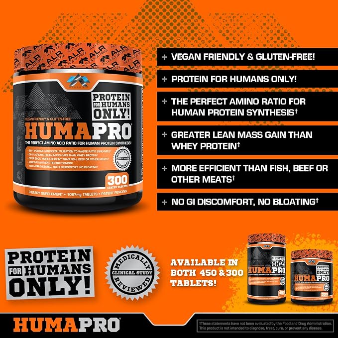 ALR Industries HumaPro Essential Amino Acid Formula | EAA Protein Supplement | Supports Muscle Recovery & Performance | Vegan, Gluten Free | | 300 Tablets / 60 Servings