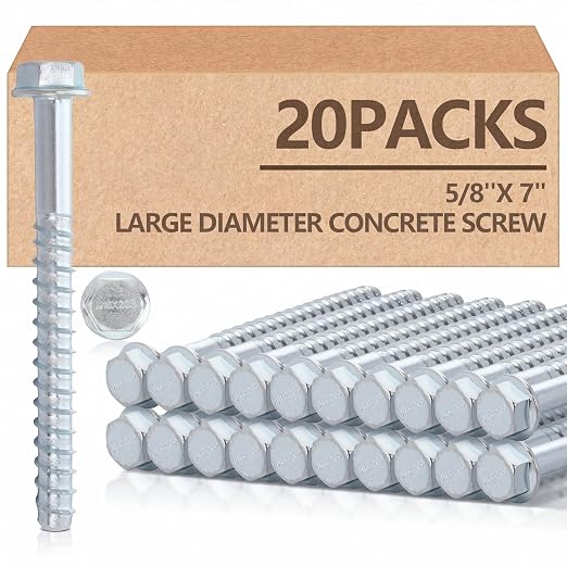 Tandefio 20 Pack 5/8" x 7" Concrete Screw Anchors Galvanized Large Diameter Heavy Duty Plated Concrete Anchors for Masonry Brick Anchoring Block Decking Framing Hex Drive