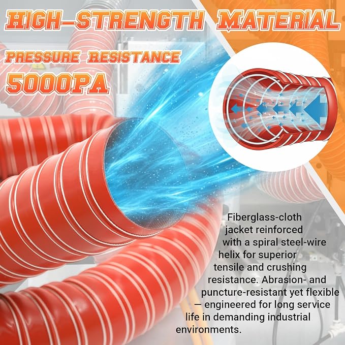 Pangda 3" x 13.3ft Air Duct Hose Cooling Air Ducting, Silicone Flexible Brake Induction Intake Pipe High Heat Brake Exhaust Hose for Dryer System(Red)