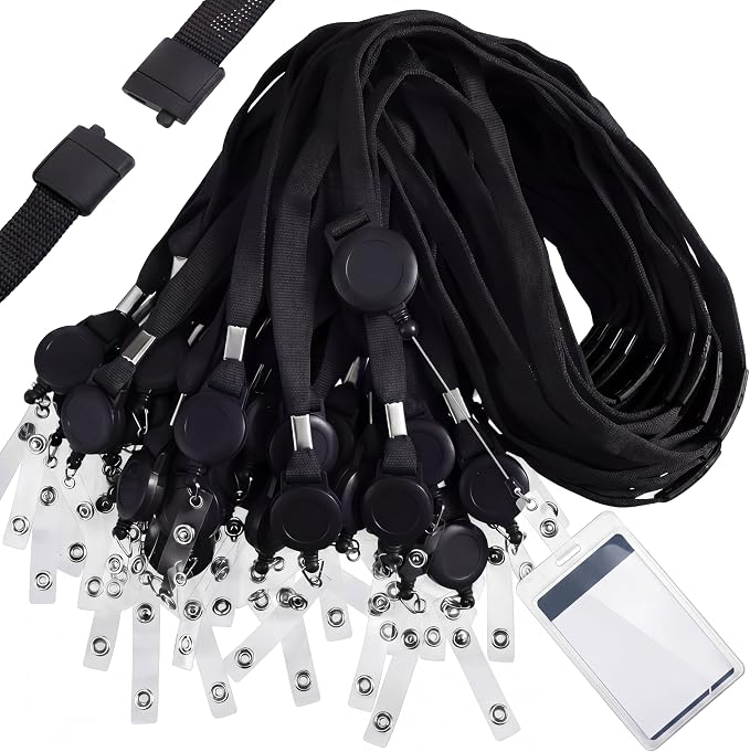 Windyun 48 Pcs Breakaway Lanyard with Safety ID Bulk Retractable Lanyards Flat Neck Straps (Black)