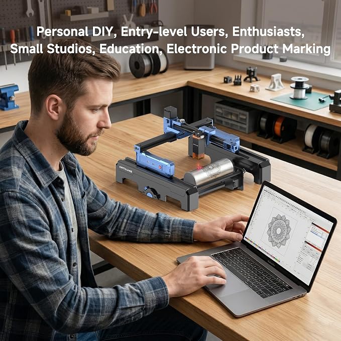 Artilume Laser Engraver 7000mW APP-Control Foldable Design with Height Extension and Protective Enclosure Portable Laser Cutter and Engraver Machine 200x150mm Large Engraving Area (T1-P)