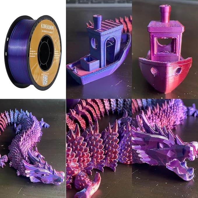 Kingroon PLA Filament, Multicolor Silk PLA Filament, Dual Color 3D Printer Filament 10 Rolls, 10kg Spool(22lbs), 1.75 mm, Dimensional Accuracy +/- 0.03 mm, 10 Different Dual Colors