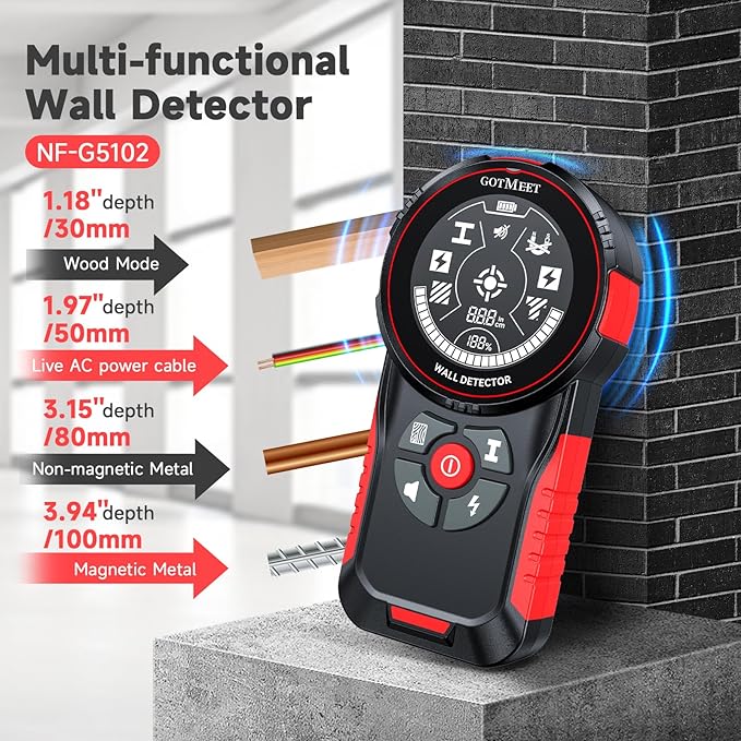 Stud Finder Wall Scanner - Rechargeable Stud Finder Tool with Smart Sensor, HD LCD Display & Audio Alarm, Electronic Stud Detector for Metal Wood AC Live Wire Studs Joist Water Pipe