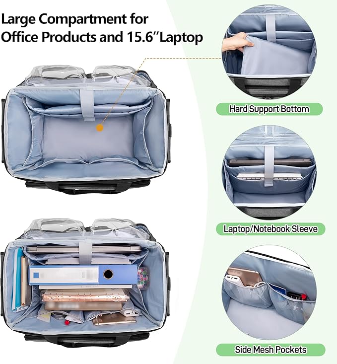 Trunab Rolling Teacher Bag with Wheels, Grey | Expandable File Pocket, Detachable Trolley, Up to 15.6 Inches Laptop, Patented Design
