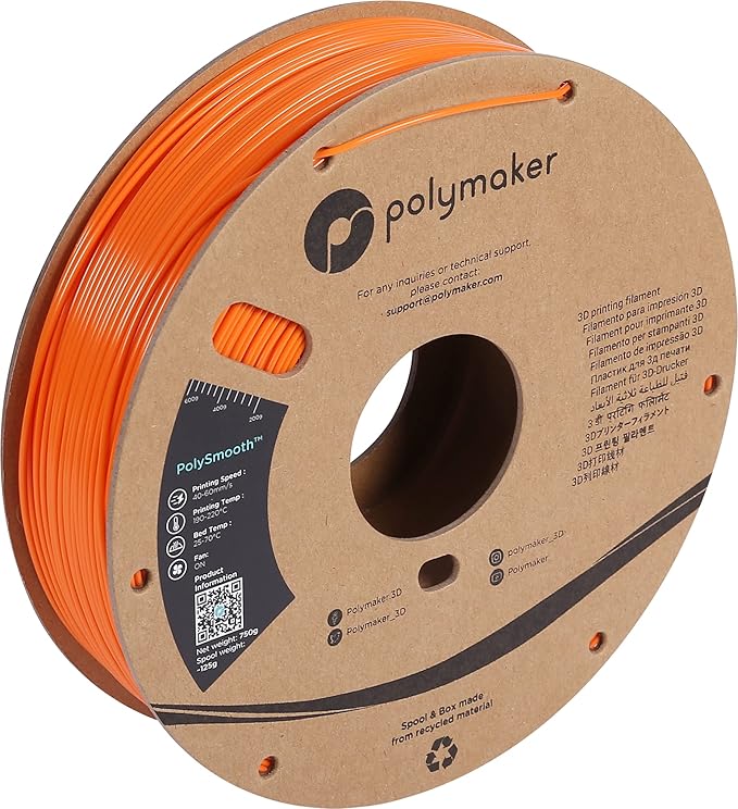Polymaker PolySmooth PVB Filament 1.75mm 0.75kg Orange - Print Like PLA Filament, Easy Smoothable Post Process with IPA Alcohol