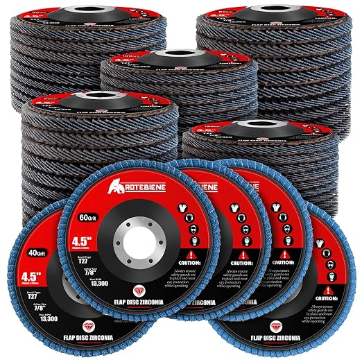50 Pack Zirconia Flap Discs 4.5" x 7/8" T27 for 4 1/2 Inch Angle Grinder 40/60/80/100/120 Grit Multi-Grit Flap Wheels Heavy-Duty Grinding & Sanding Discs for Metal, Wood, Stainless Steel