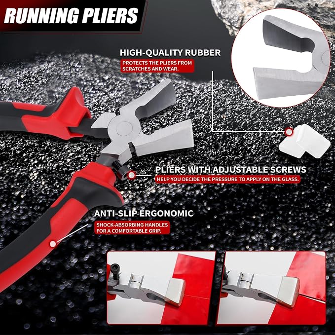 YOTINO Glass Cutters Tools 13PCS Glass Nippers Glass Running Pliers Breaking Pliers Oil Feed Glass Cutter Set for Stained Glass, Tiles, Mosaic Cutting with Cut Resistant Gloves Leather Zipper Bag