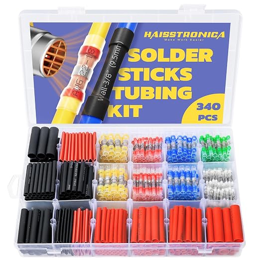 haisstronica 340PCS Solder Seal Wire Connectors with Heat Shrink Tubing Kit - Solder Sticks Wire Terminals Waterproof Electrical Connectors and 3:1 Shrinking Tube for Marine,Automotive,Wiring Projects
