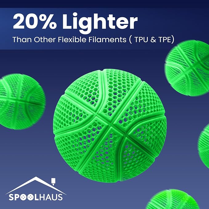PEBA Filament High Rebound Flexible Filament Super TPU Nylon Based Strength 1.75mm 78% Energy Return Bouncy Airless Basketball Lightweight 3D Printer Filament SpoolHaus Superbounce (Green, 1kg)